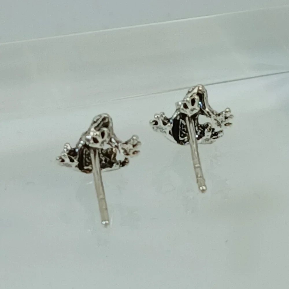 Vintage 90s Sterling Silver 925‎ Frog Stud Earrings Animal Nature Jewelry  - New